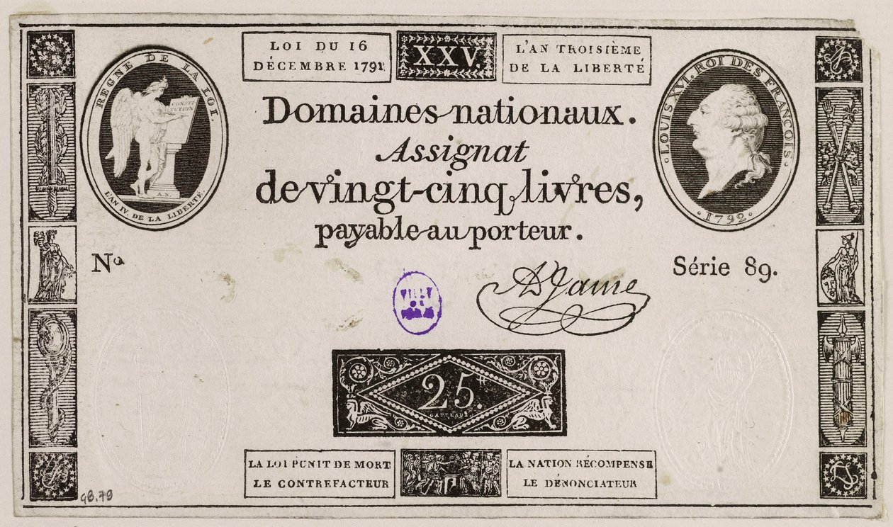 Billet de vingt-cinq livres, série 89 - French School