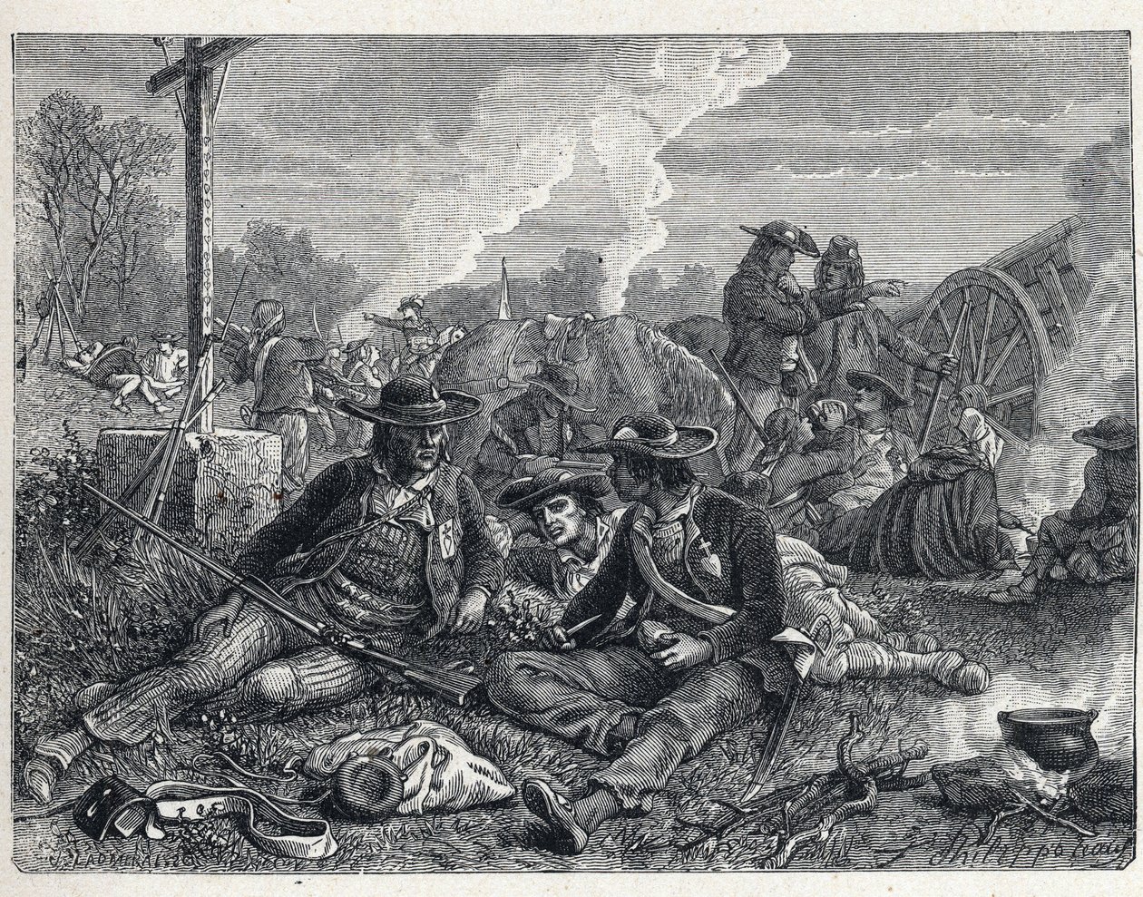 Guerres de Vendée (1793-1796) : campement des insurgés vendéens. - French School
