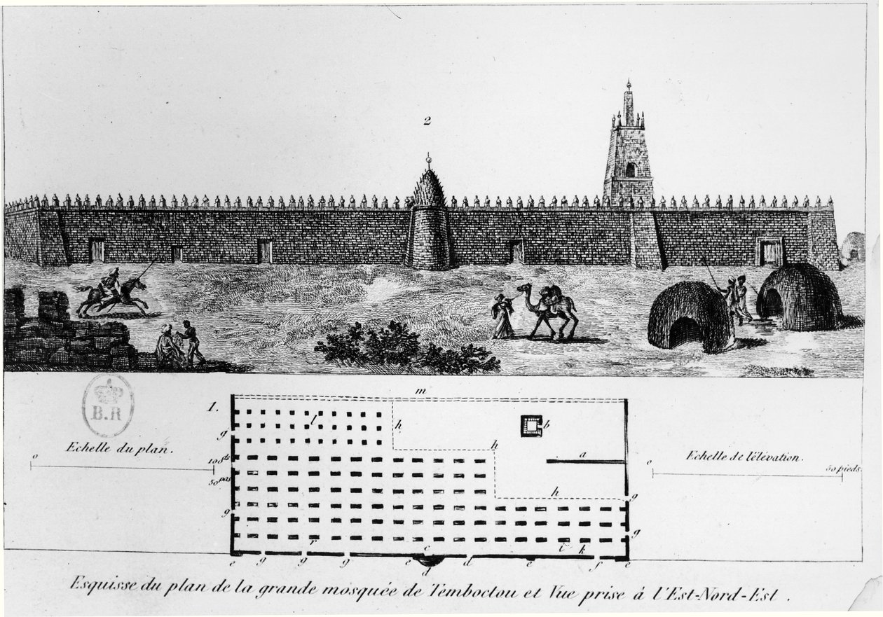 Vue et plan de la grande mosquée de Tombouctou, de Journal d