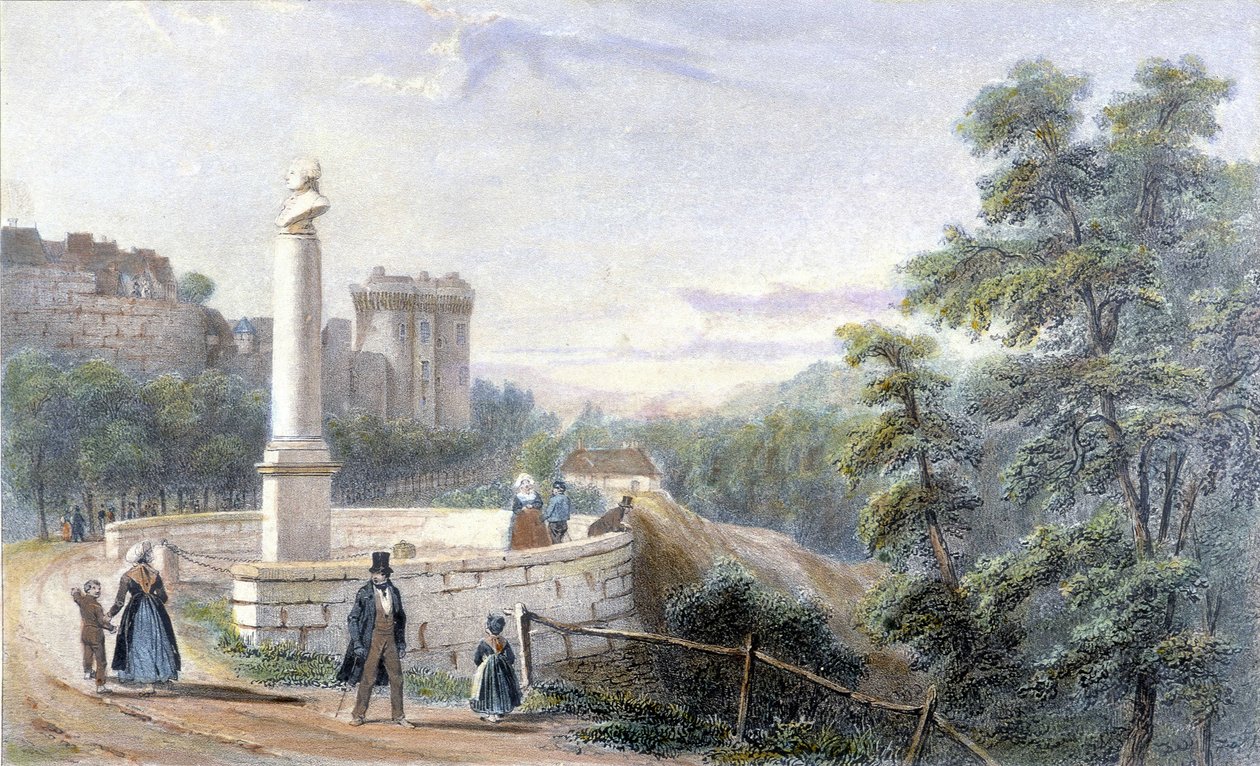 Vue du château de Dinan et de la statue de Duclos Pinot - French School