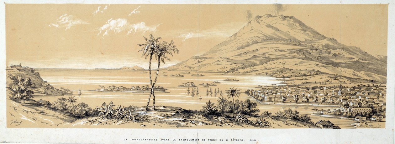 Vue de Pointe-à-Pitre avant le tremblement de terre. Gravure de 1843. Chartres, Musée des Beaux-Arts - French School