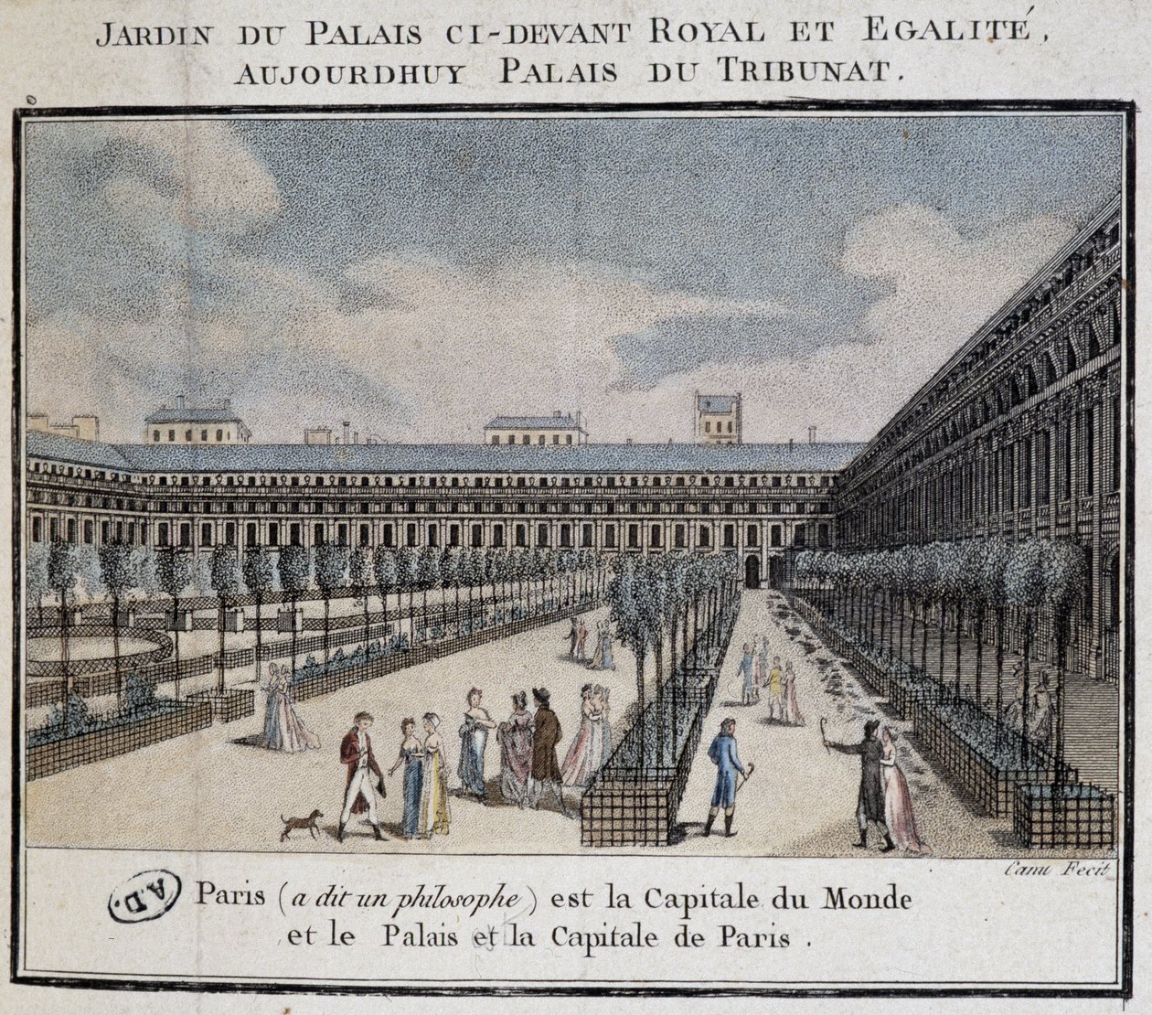 Vue du Palais Royal (Palais du Tribunat) avec jardin et promeneurs - French School