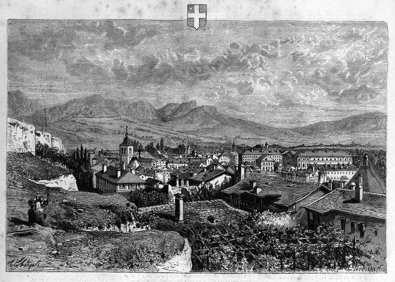 Vue de la ville de Chambéry en Savoie. Gravure de 1880 dans « La république illustrée » collection privée - French School