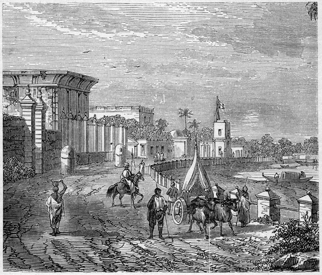 Vue de la ville de Chandernagor, Inde - French School