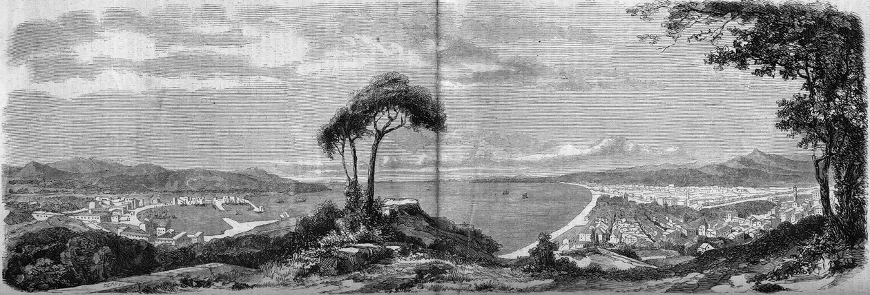 Vue de la ville de Nice en 1860. Gravure dans « Le Monde Illustré » n°157 du 14 avril 1860. - French School