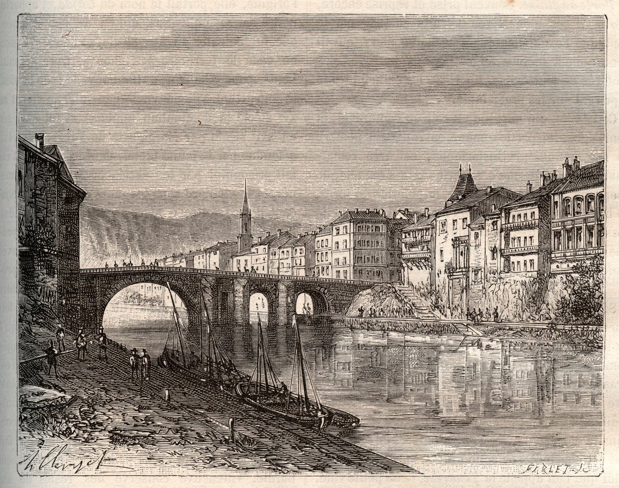 Villeneuve-sur-Lot - département de Lot-et-Garonne - gravure dans « La France illustrée : géographie, histoire, administration statistique » par V.A. Malt-Brown. 1884 - French School