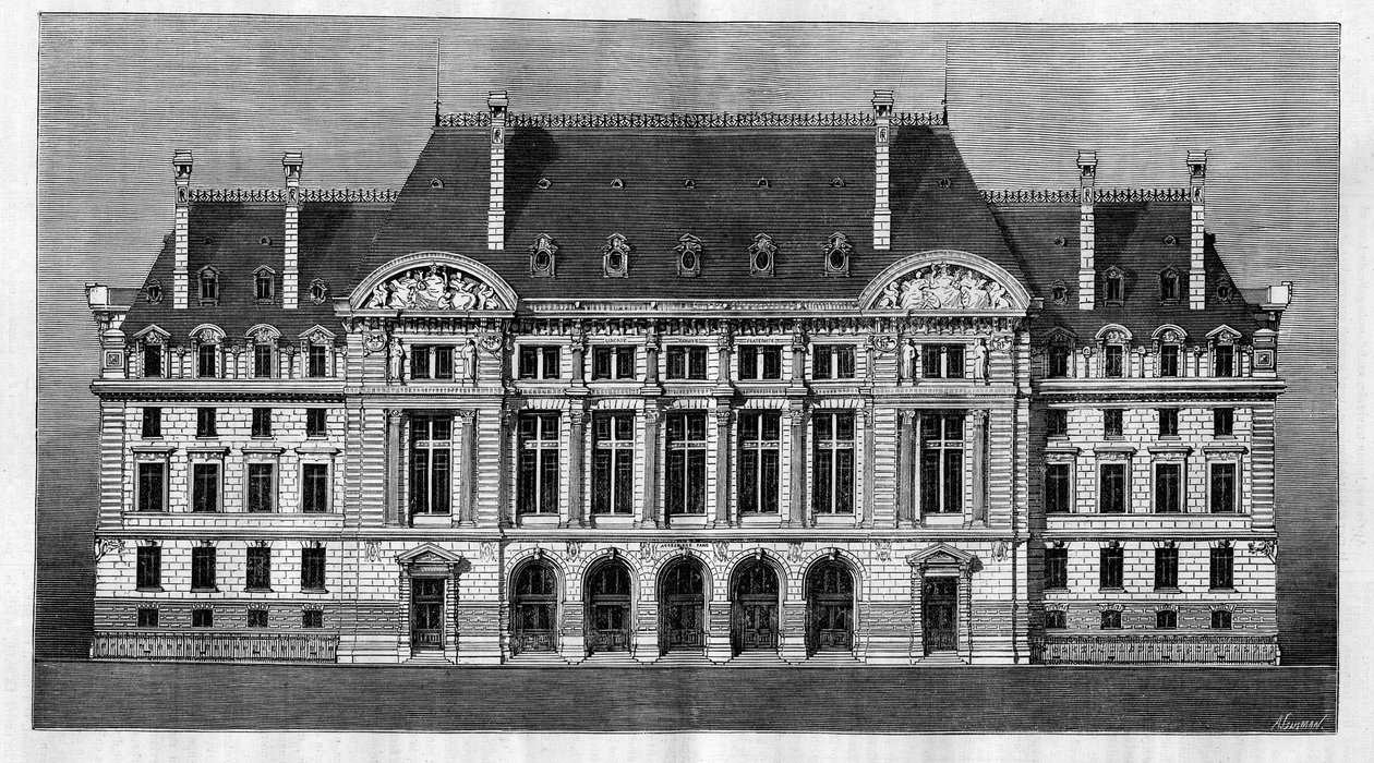 Vue extérieure des nouveaux bâtiments de la Sorbonne à Paris (façade principale) réalisée par Henri-Paul Nénot (1853-1934) - French School