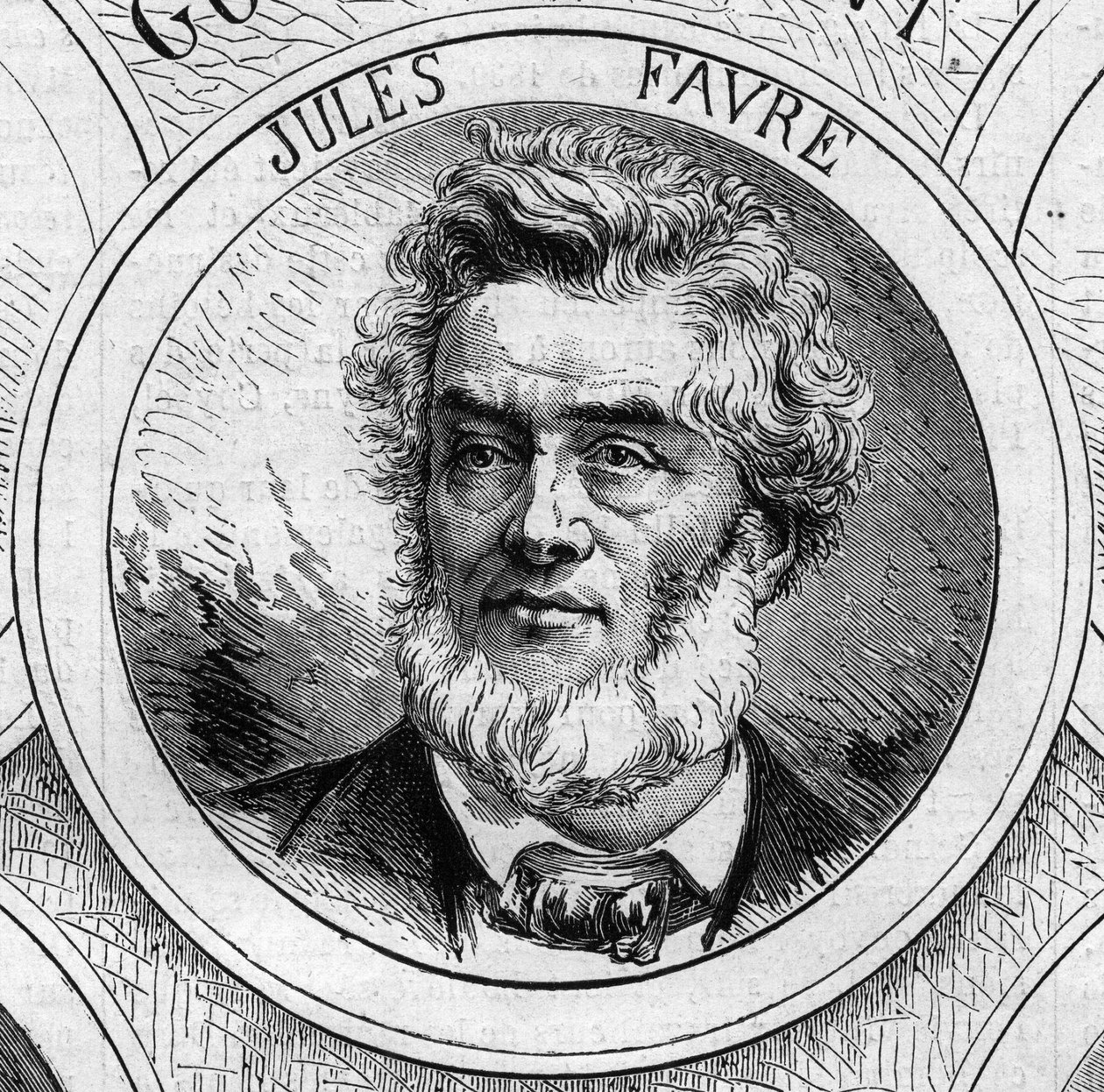 Guerre de 1870 - Gouvernement de la Défense nationale : portrait de Jules Favre (1809-1880), membre du gouvernement provisoire de 1870. Gravure dans « Le Monde Illustré » n°706 du 22 octobre - French School