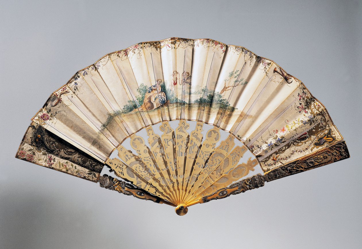 Éventail de mariage avec chérubins et Bethsabée, côtes de style Louis XVI - French School