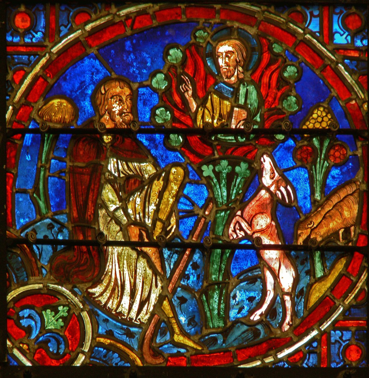 Vitrail représentant Moïse et le Buisson Ardent - French School