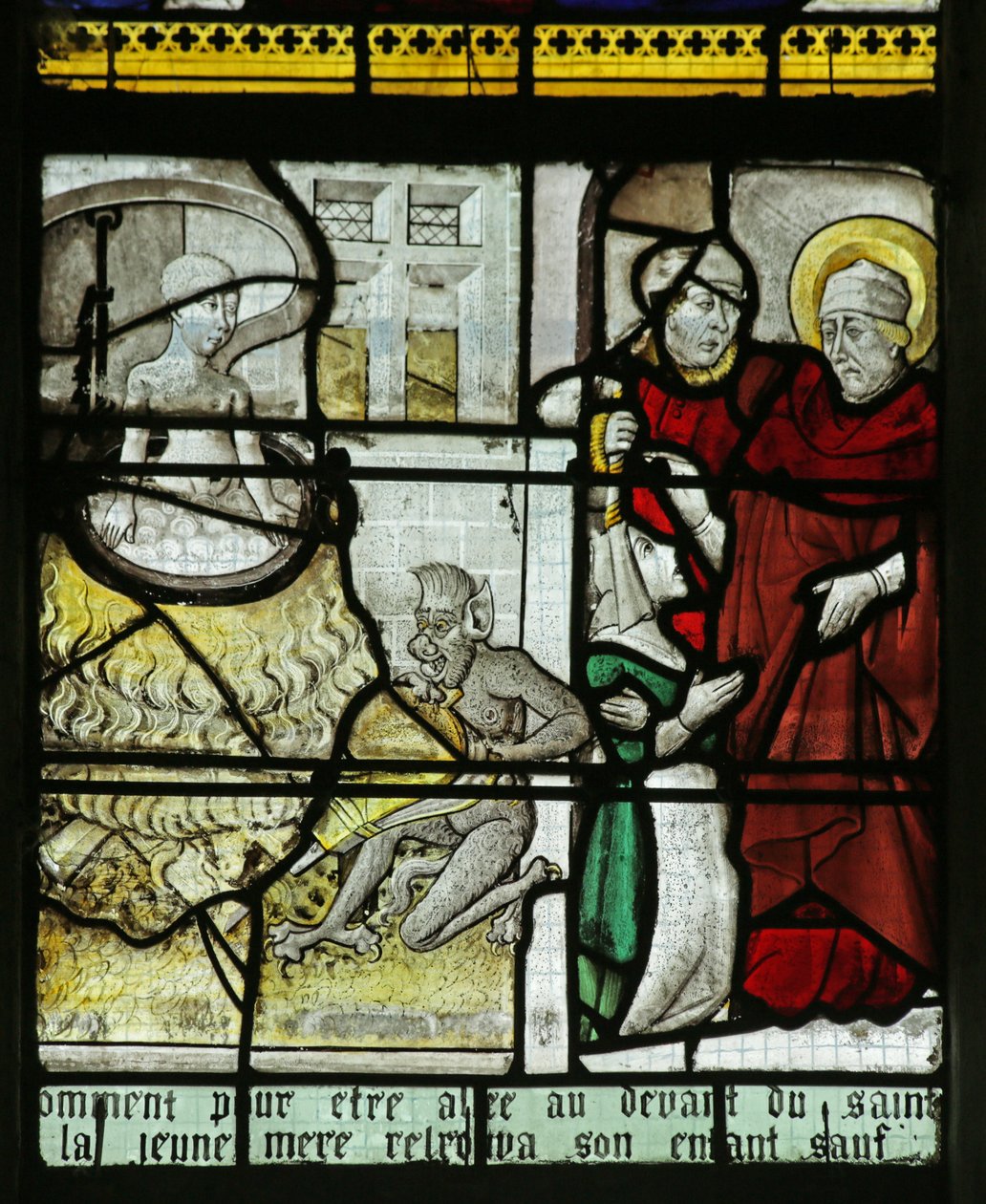 Vitrail représentant Saint Nicolas sauvant un enfant d