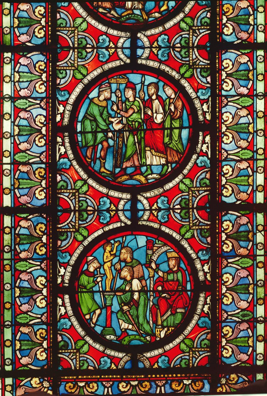 Vitrail représentant des scènes de la vie de Saint Maurice, 12e-13e siècle - French School