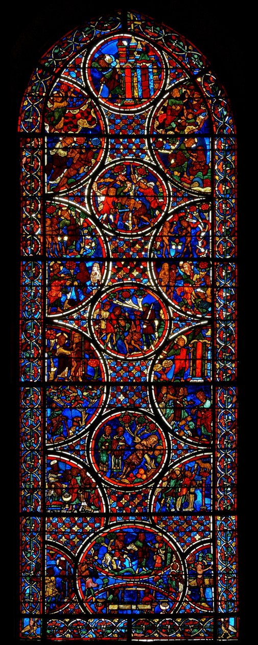 Vitrail représentant la parabole du Bon Samaritain - French School