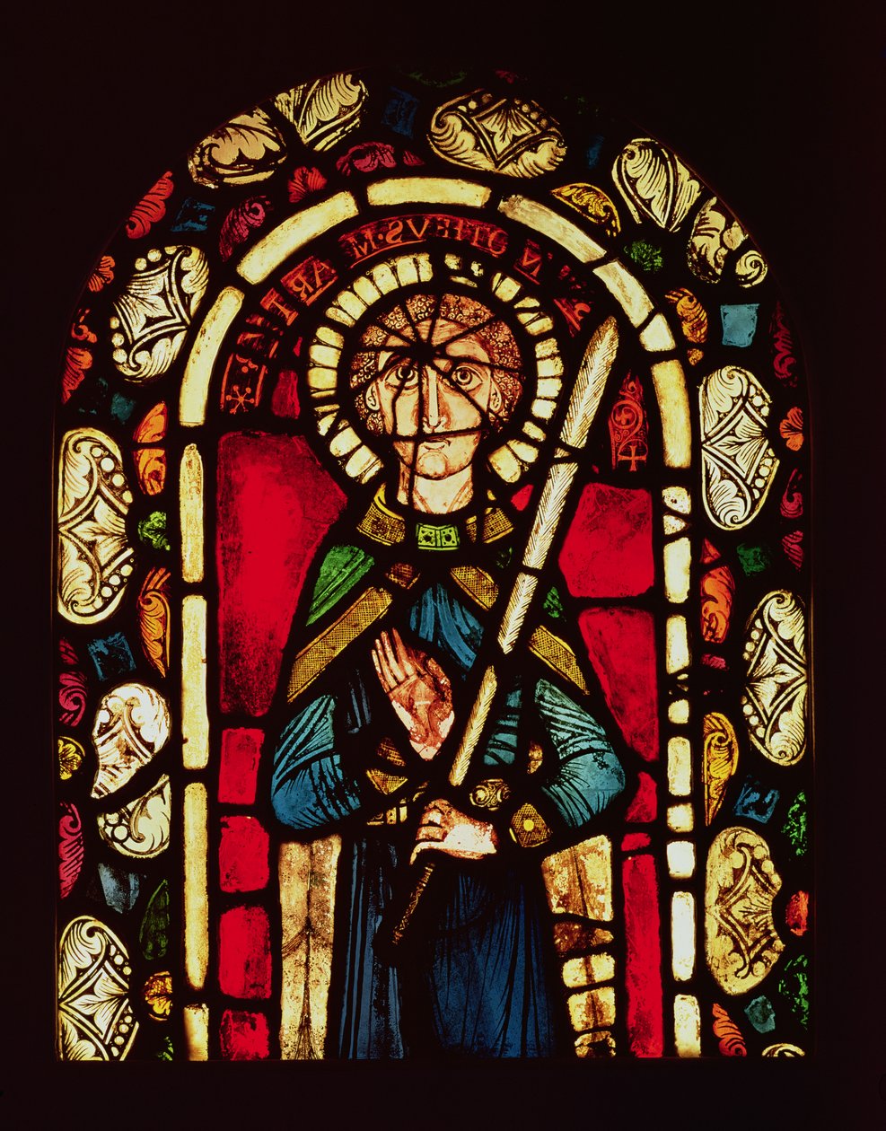 Vitrail de Saint Timothée avec la palme des martyrs, retiré de l