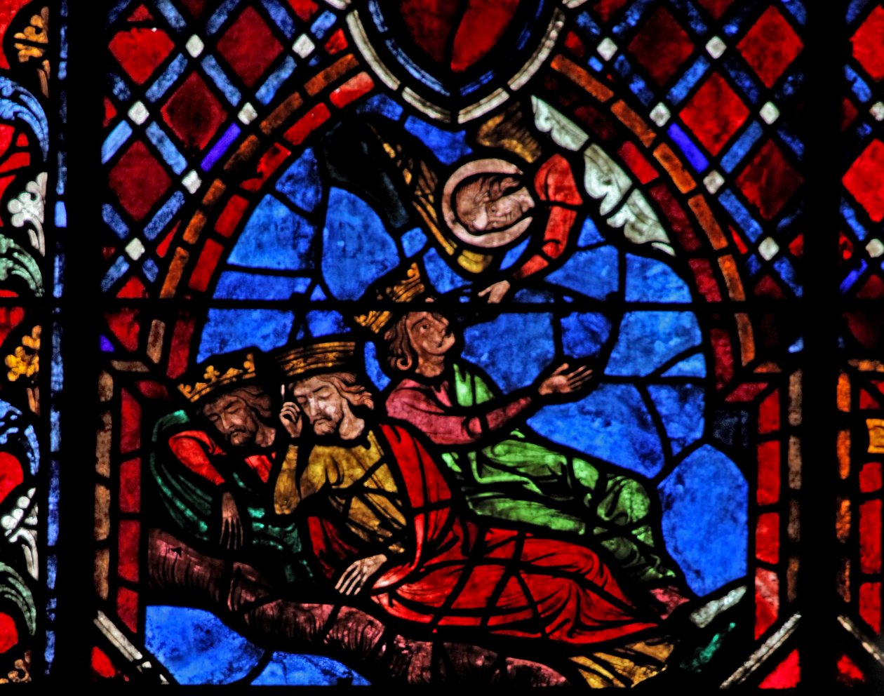 Fenêtre w01 représentant les Mages avertis en rêve - French School