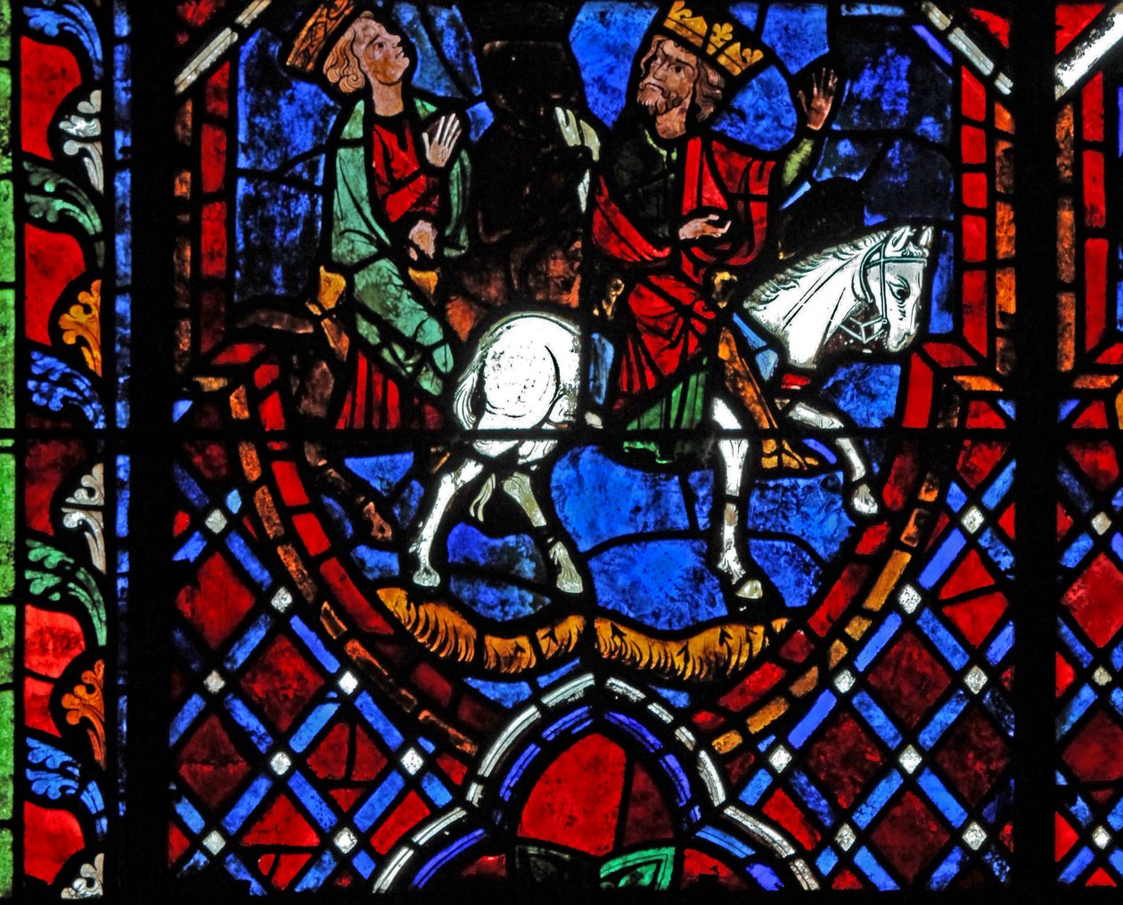 Fenêtre w01 représentant les Mages voyageant en bateau - French School