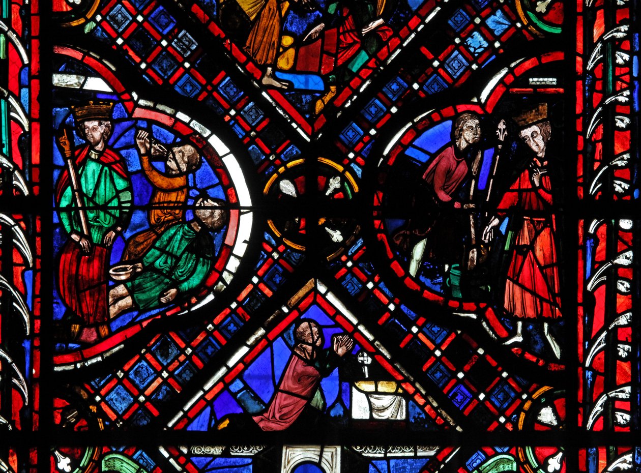 Fenêtre w03 représentant des scènes de la légende de Saint Jean, y compris le saint et la coupe empoisonnée - French School
