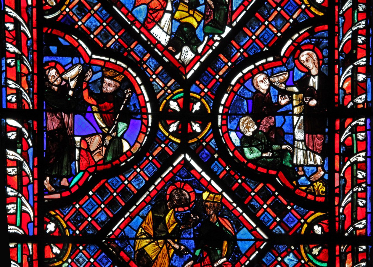 Fenêtre w03 représentant des scènes de la légende de Saint Jean : le saint et la coupe empoisonnée - French School