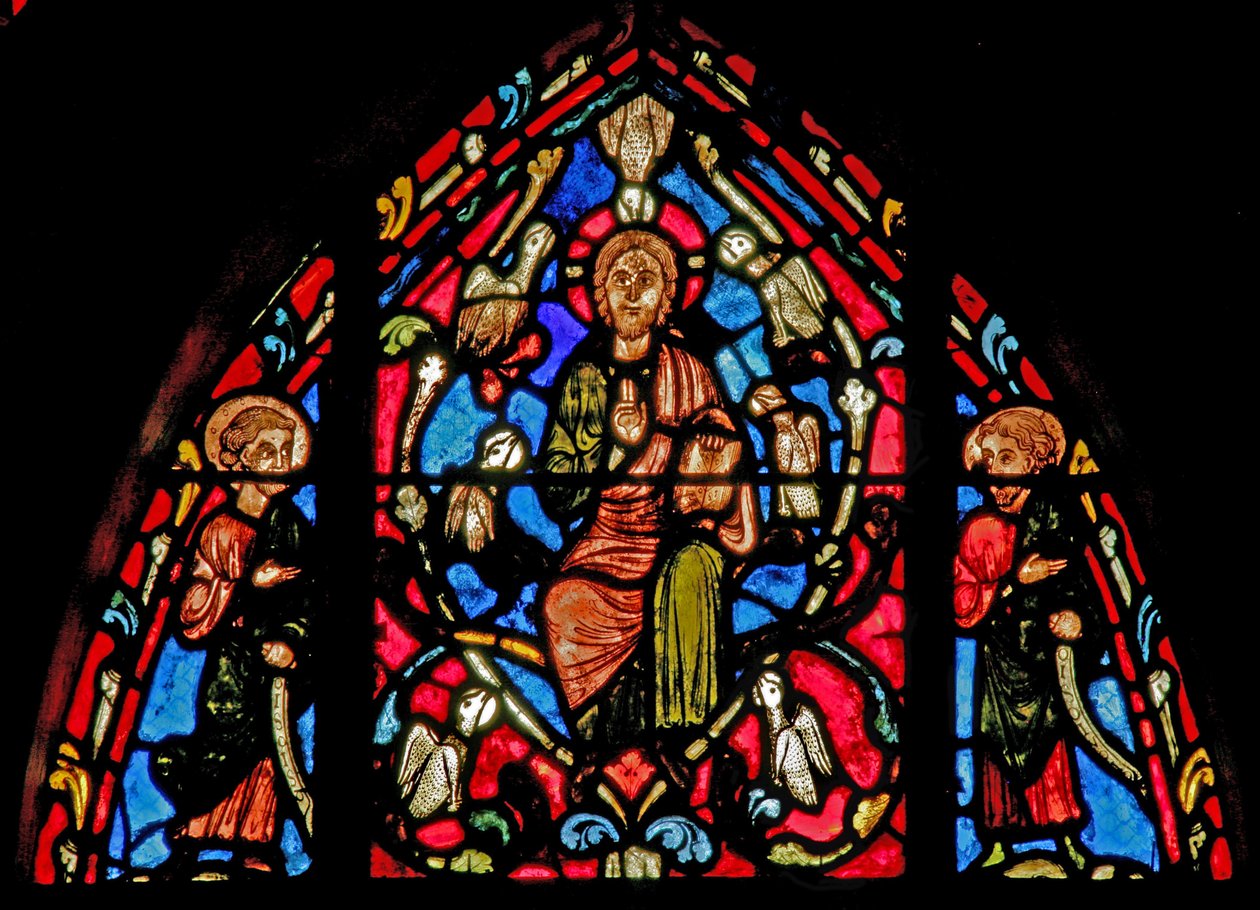 Fenêtre w0 représentant le Christ avec les sept colombes du Saint-Esprit - French School