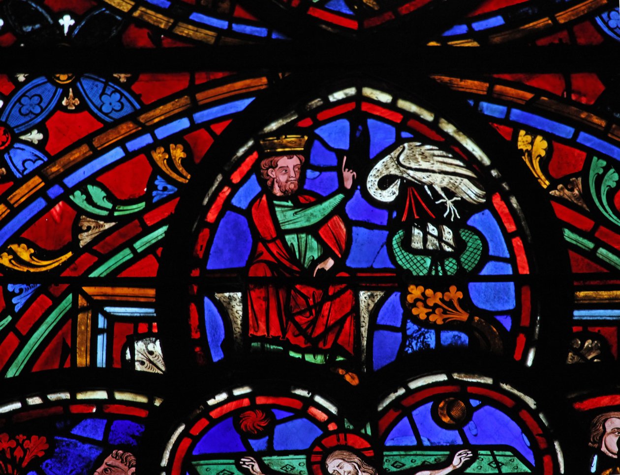 Fenêtre w0 représentant David et le pélican nourrissant ses petits - French School