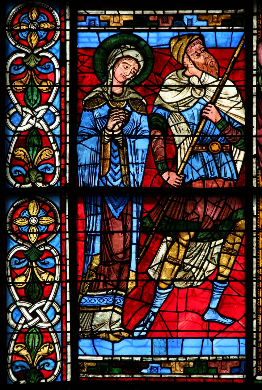 Fenêtre w0 représentant la Vierge Marie et le centurion Longinius - French School