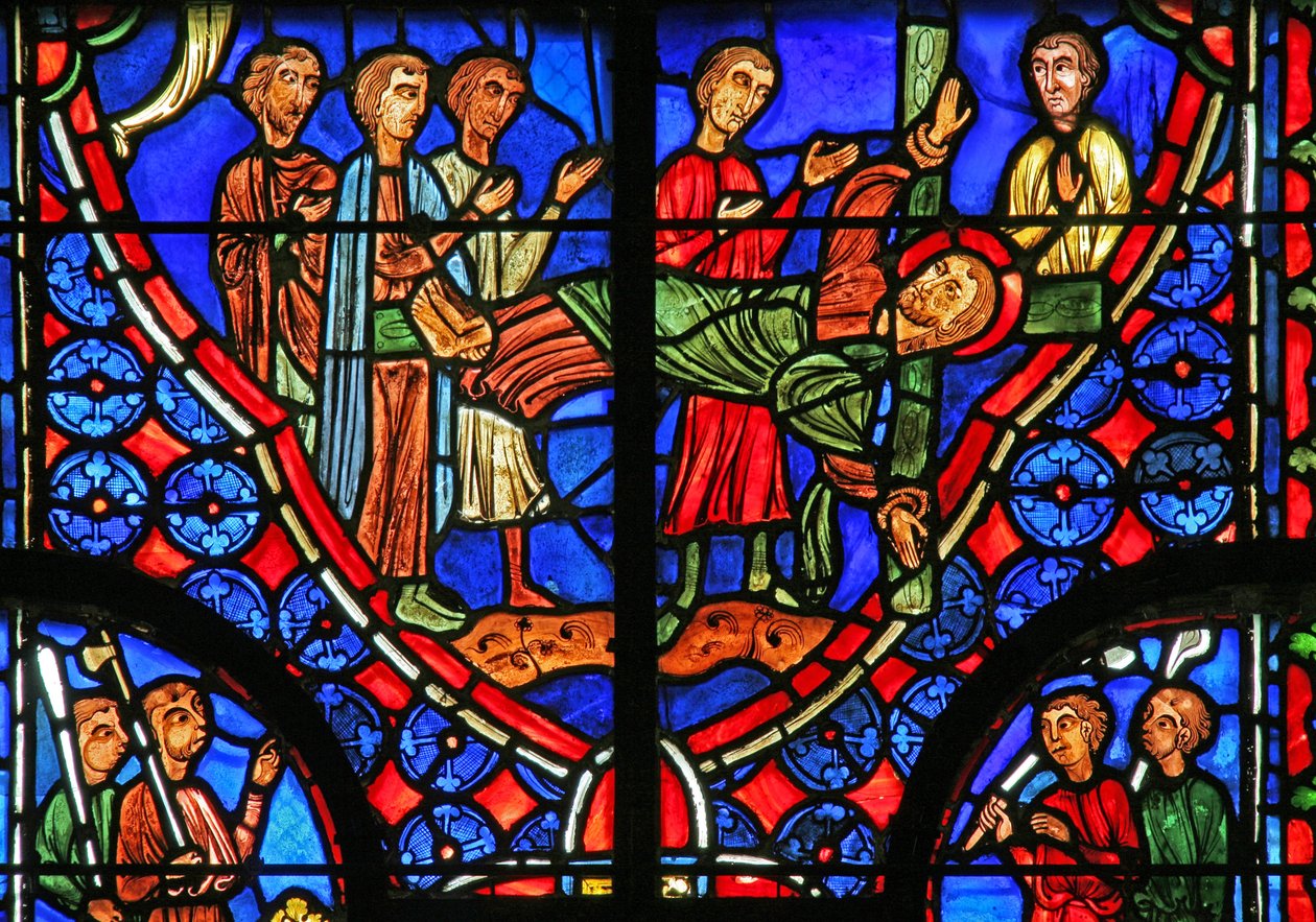 Fenêtre w11 représentant Saint André attaché à sa croix et prêchant à la foule - French School