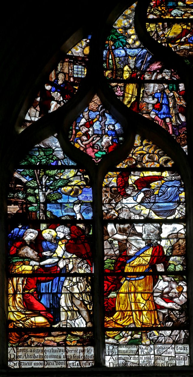 Abraham reçoit trois visiteurs; Abraham tente de sacrifier Isaac - French School