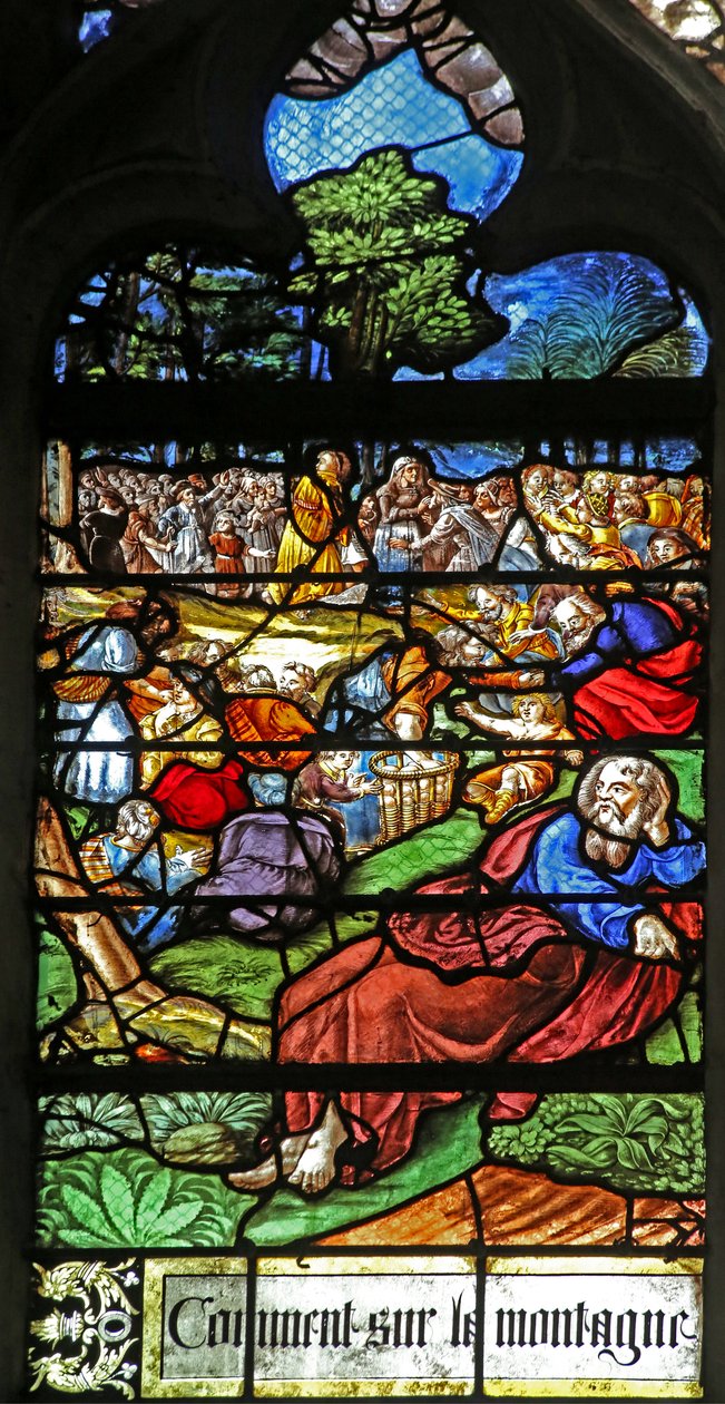 Fenêtre w12 représentant un détail du Miracle de la multiplication des pains - French School