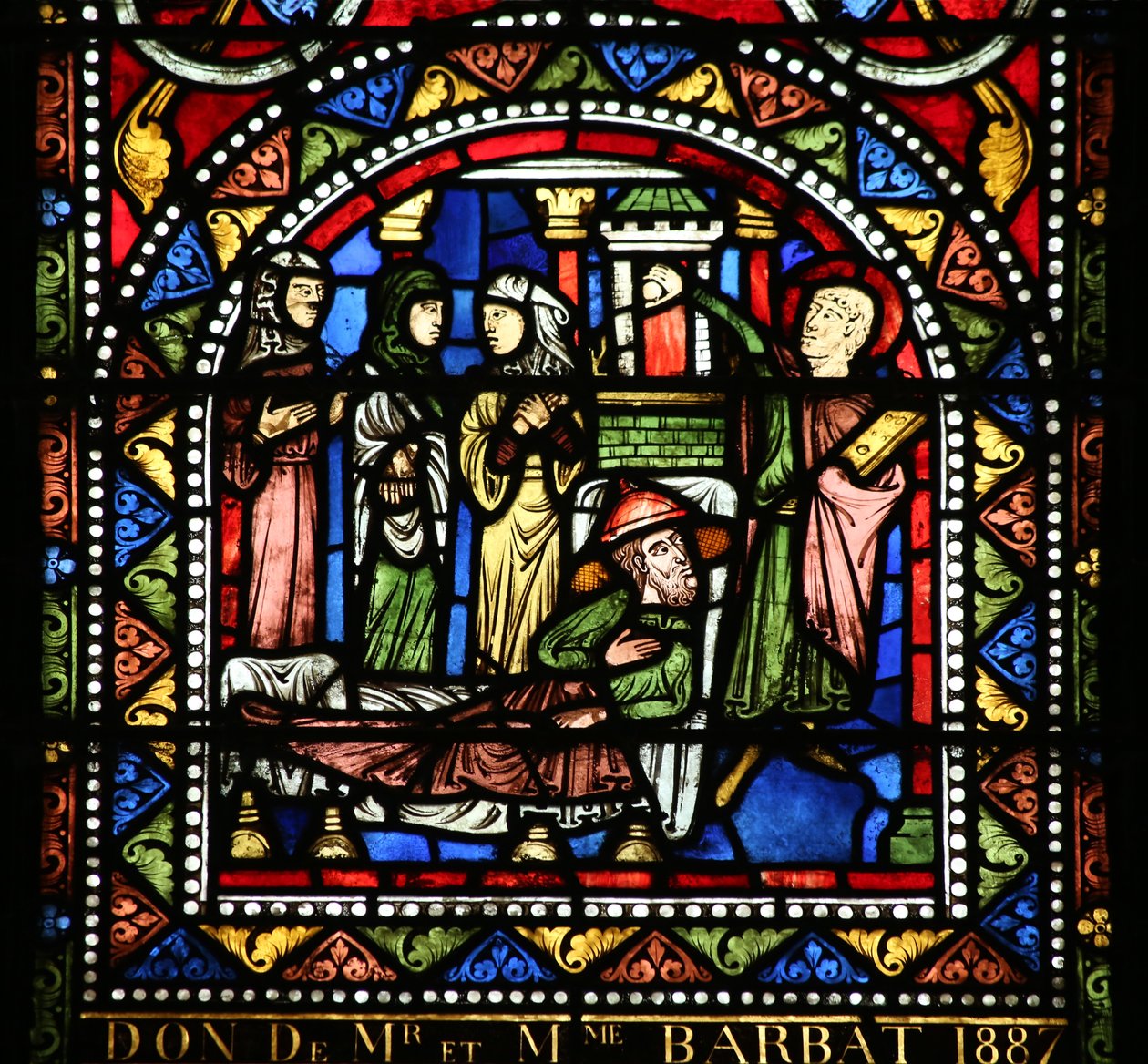 Fenêtre w13 - Le repas chez Simon. Marie-Madeleine lave les pieds du Christ - French School