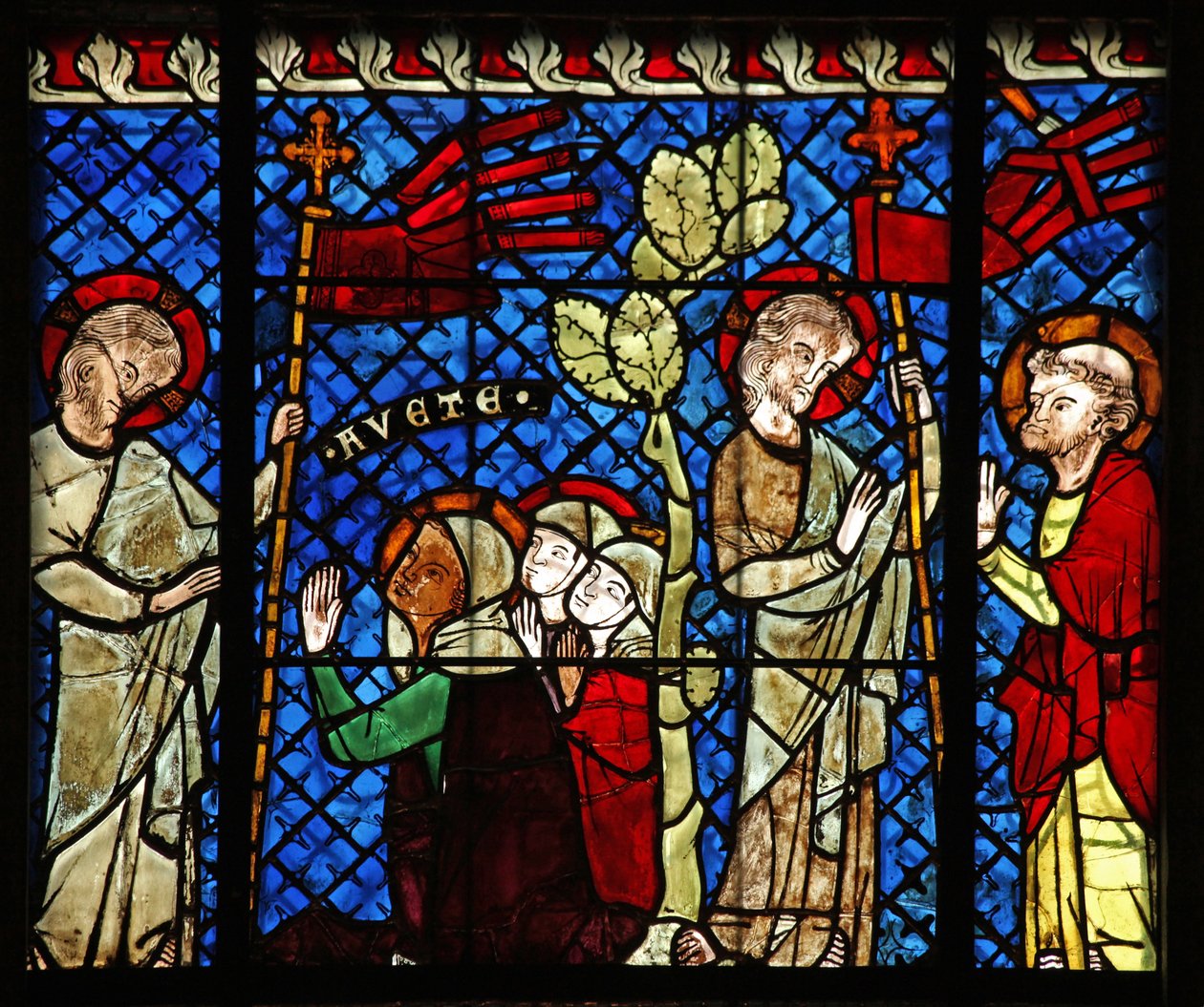 Fenêtre w14 représentant le Christ apparaissant aux femmes et à Saint Pierre - French School