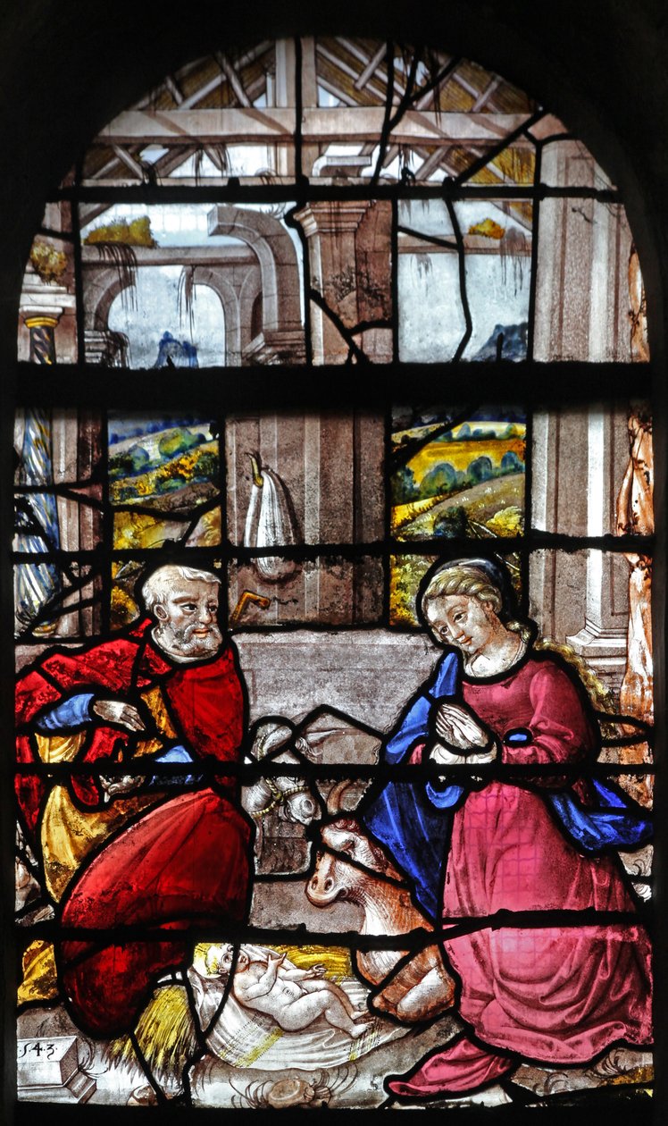 Vitrail w16 représentant la Nativité - French School