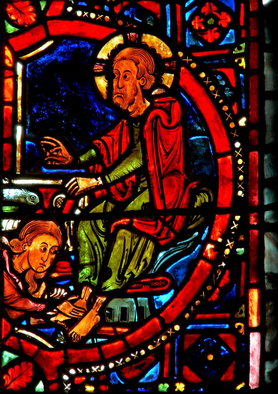 Une scène de la vie de Sainte Marie-Madeleine - la sainte lavant les pieds du Christ - French School