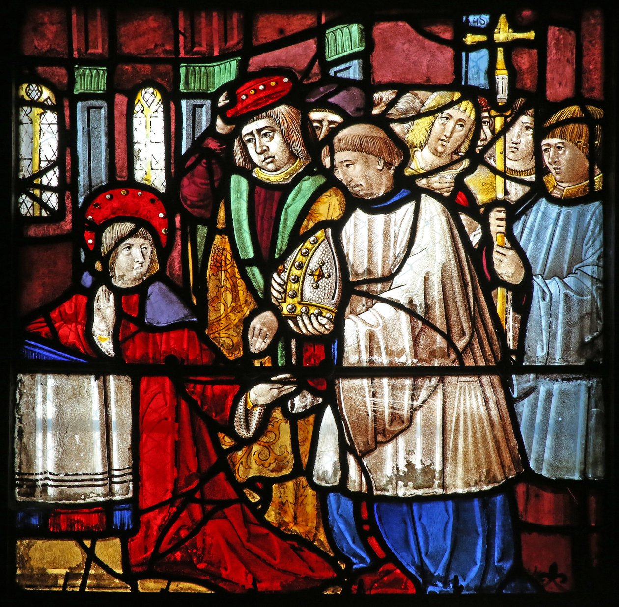 Fenêtre w19 représentant la Vie de Saint Remi. Il se voit offrir l