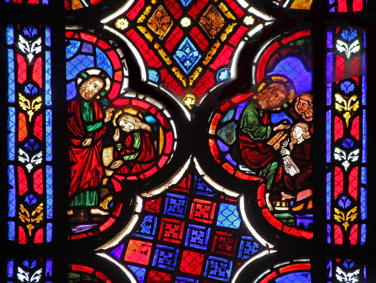 Fenêtre w1 représentant Jésus avec Marthe et Marie-Madeleine - French School