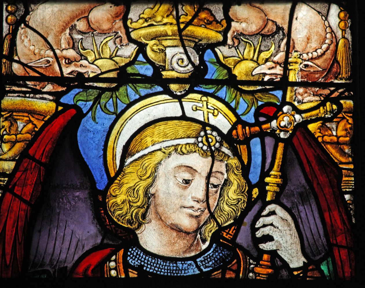 Vitrail w1 représentant Saint Michel et un donateur - French School