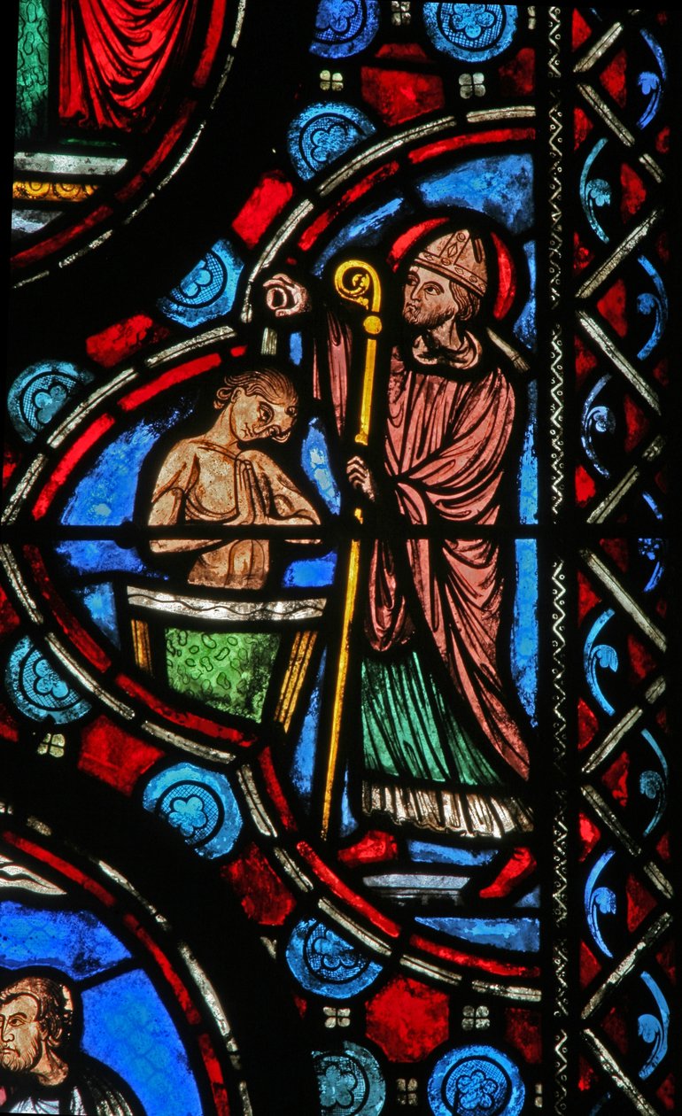 Fenêtre w1 représentant une scène de baptême de la vie de Saint Martin - French School