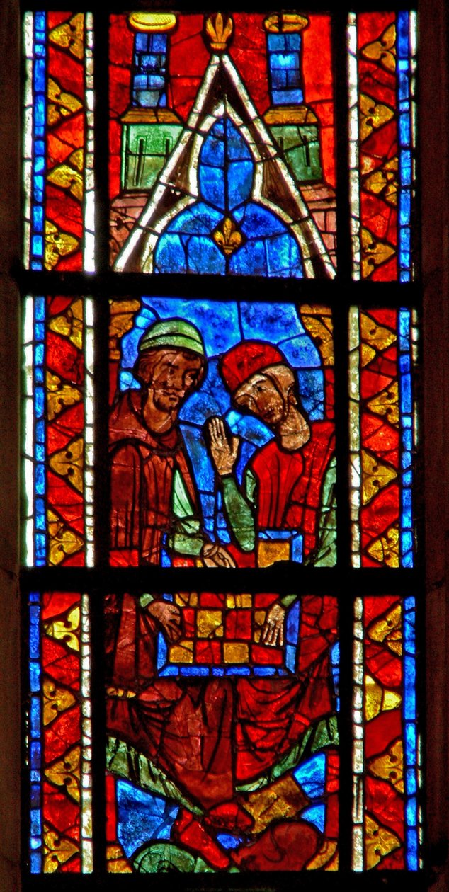 Fenêtre w210 représentant des joueurs de Dames - French School