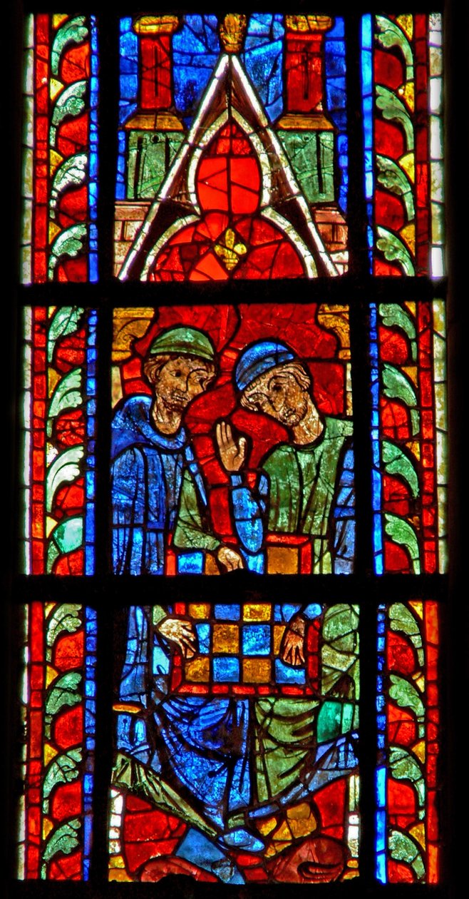 Fenêtre w210 représentant des joueurs de Dames - French School