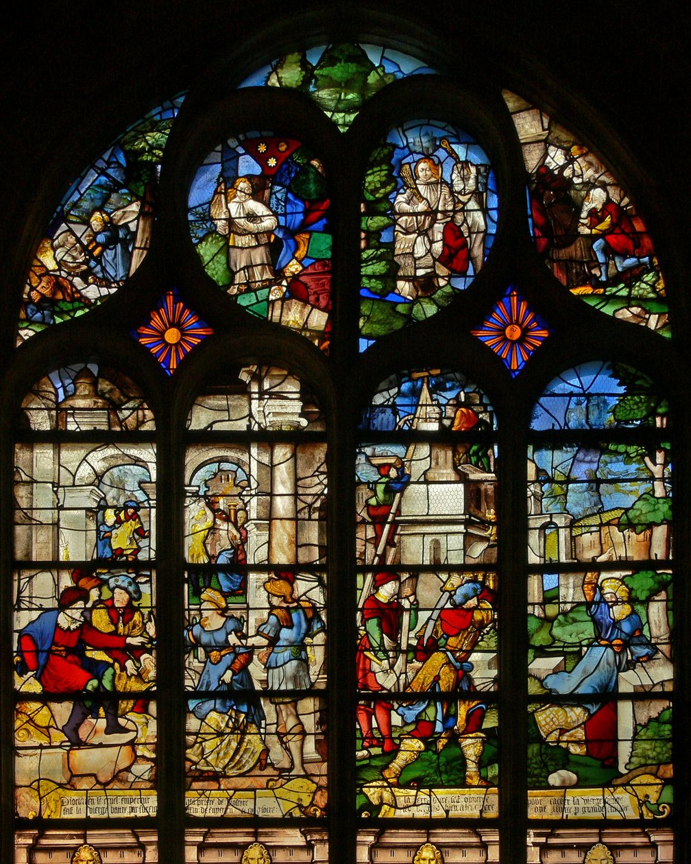 Fenêtre w21 représentant des scènes de la vie de Sainte Barbe - French School