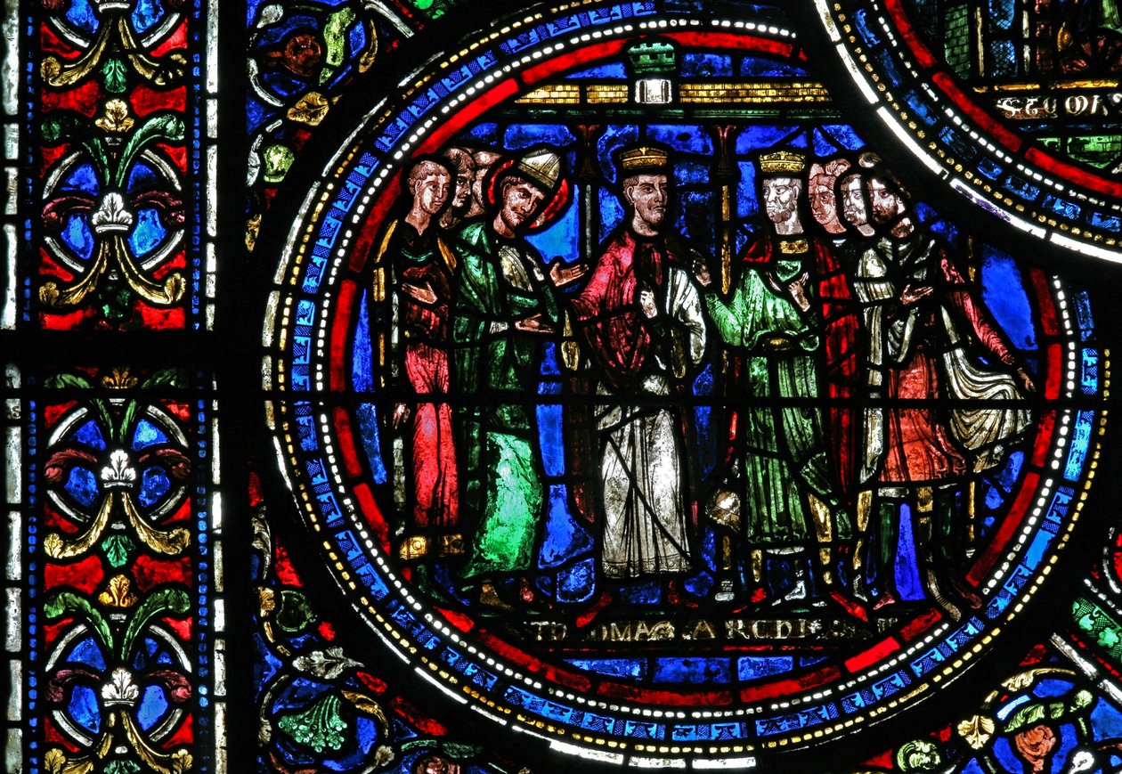 Fenêtre w23 représentant Saint Thomas Becket avec Henri II et Louis VII - French School