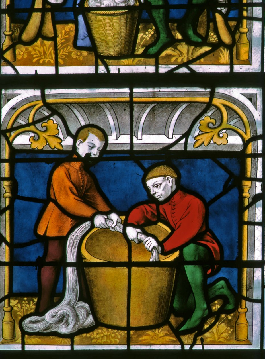 Fenêtre w25 représentant un drapier au travail dans la fenêtre des Drapiers - French School