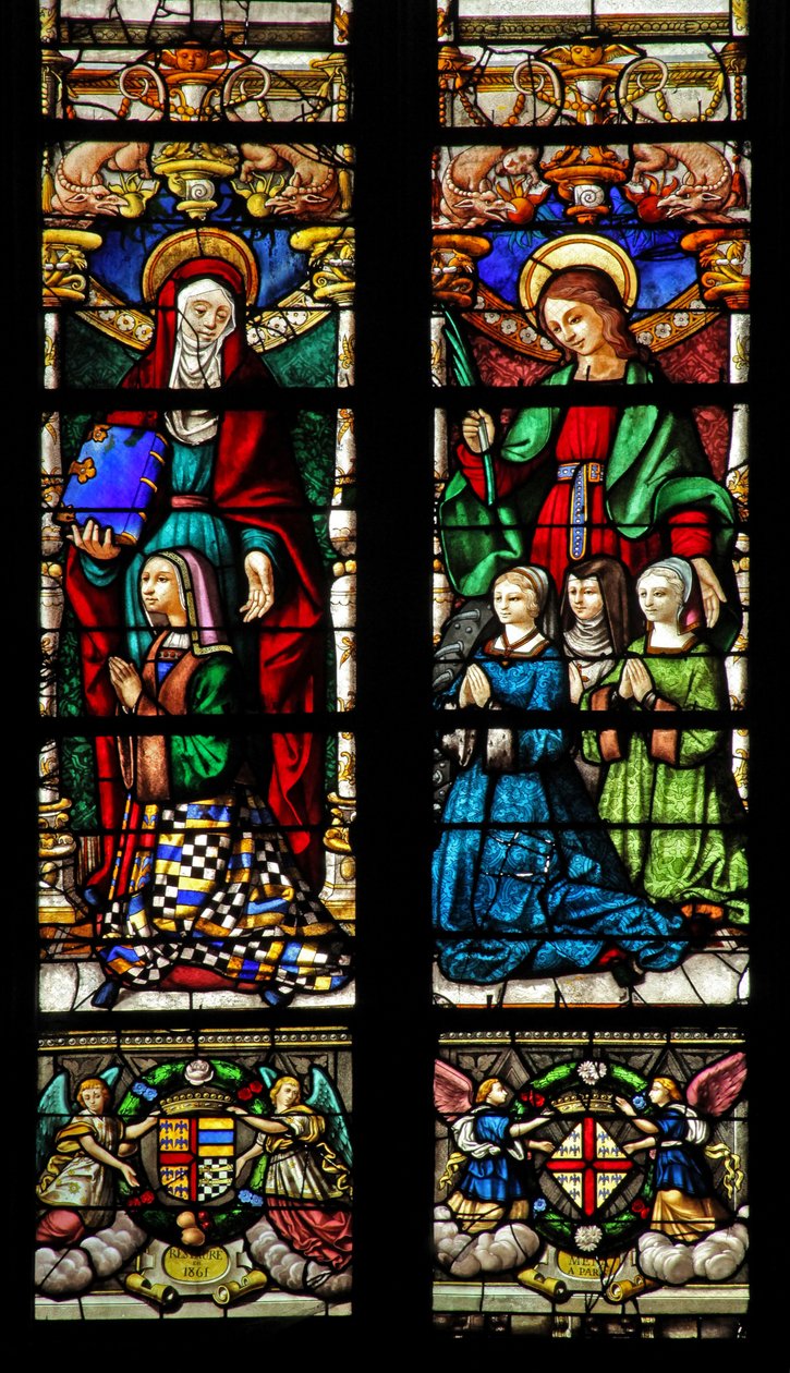 Vitrail w2 représentant Sainte Anne et Sainte Catherine - French School
