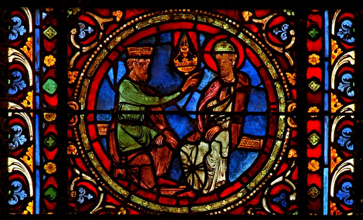 Fenêtre w2 représentant Saint Germain avec le roi Childebert - French School