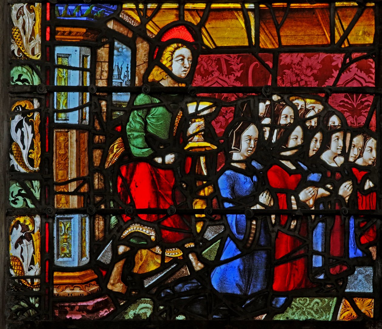 Fenêtre w2 - Saint Jean avec les donateurs et (beaucoup de) filles - French School