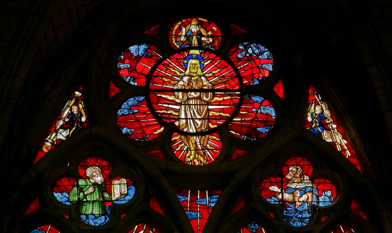 Fenêtre w34 représentant la Transfiguration avec Élisée et Moïse - French School