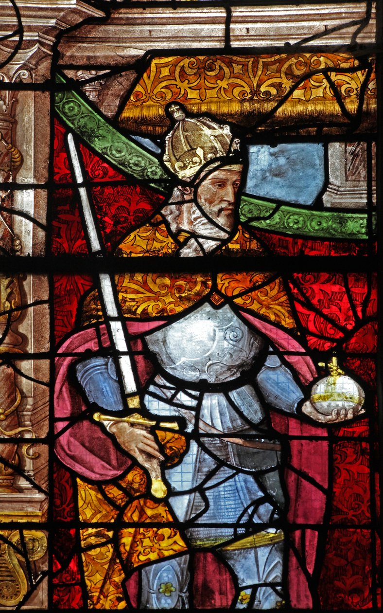 Vitrail w6 représentant Charlemagne - French School