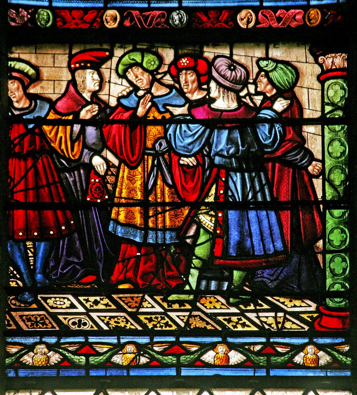 Fenêtre w6 représentant les pharisiens dans la synagogue - French School