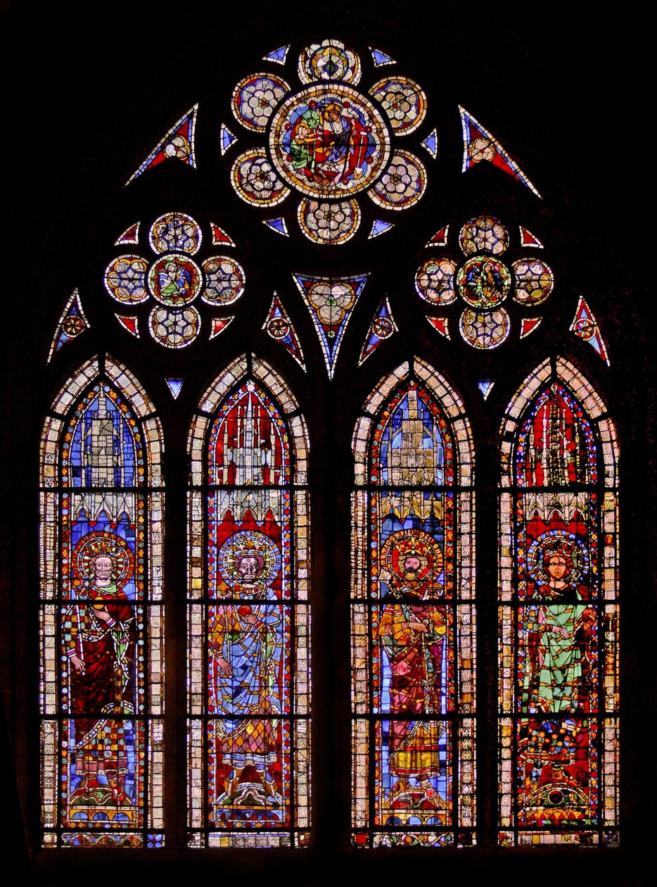 Fenêtre w7 représentant les empereurs romains : Lothaire, Louis, Charles - French School
