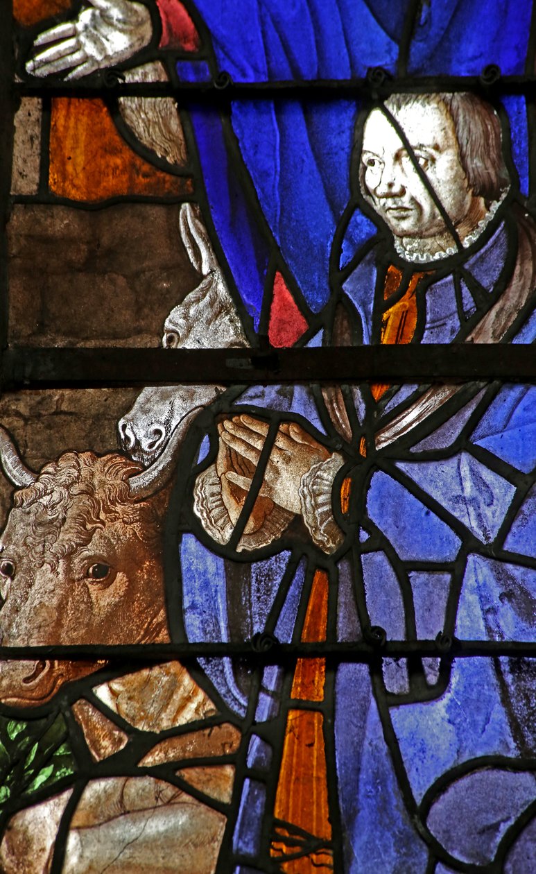 Fenêtre représentant un donateur à la Nativité - French School