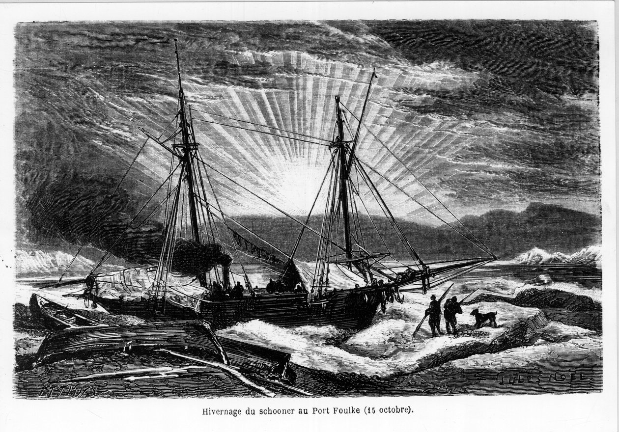 Hivernage du navire « Schooner » à Port Foulke - dans « La mer libre du pôle, voyage de découverte dans les mers arctiques - French School